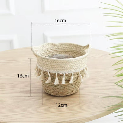 Pastoral Style Straw Flower Pot Hand-Woven Flower Basket Nordic Living Room Interior Decoration Simulation Tiger Skin Orchid Gre